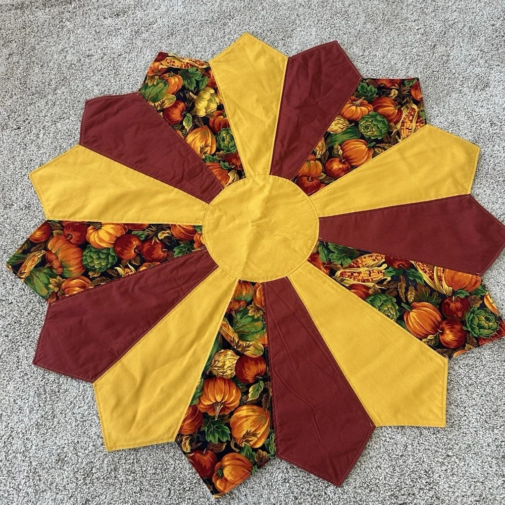 Vintage Handmade Quilted Star Shape Fall Table Topper Centerpiece 36